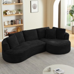 120" Modern Curved Corduroy Sectional Sofa with 2 Throw Pillows, Oversized L-Shape Sleeper Couch for Living Room or Family Lounge–The Pop Home - 1 of 4