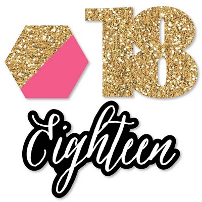 Big Dot of Happiness Chic 18th Birthday - Pink, Black and Gold - DIY Shaped Party Cut-Outs - 24 Count