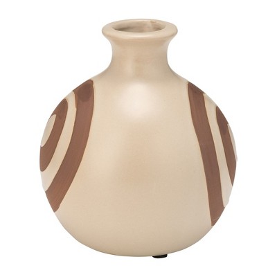 Ivory and Beige Round Ceramic Abstract Vase