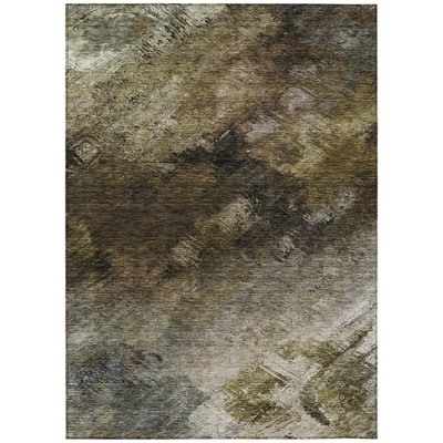 Chocolate And Beige Abstract Washable Indoor Outdoor Area Rug
