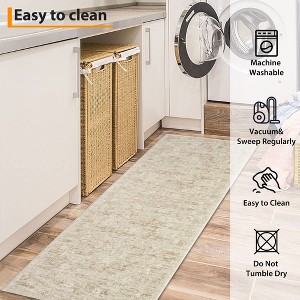 Area Rug, Machine Washable Vintage Floral Rug with Non-Slip Backing, Low Pile Pearl Velvet Floor Carpet, Lightweight Foldable Soft Rug for Bedroom - 1 of 4