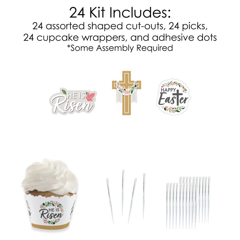 Big Dot of Happiness Religious Easter - Cupcake Decoration - Christian Holiday Party Cupcake Wrappers and Treat Picks Kit - Set of 24, 5 of 8