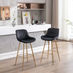 30" Velvet Fabric Counter Height Bar Stools Set of 2 with Chrome Footrest and Metal Legs for Kitchen, Dining, or Bar - 1 of 4