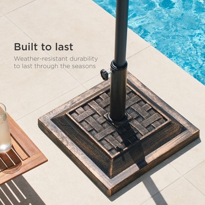 Bronze Heavy-Duty Steel Square Patio Umbrella Base with Basketweave Pattern