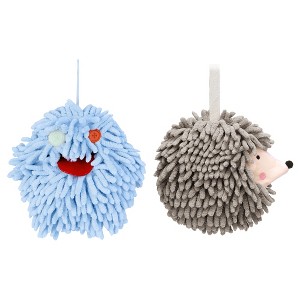 REGALWOVEN Fuzzy Cute Cartoon Decorative Hand Drying Hanging Ball Hand Towels 7" x 7" 2 Pcs - 1 of 4