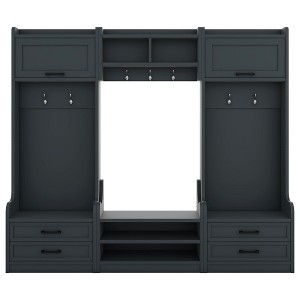 TiramisuBest Modern Hall Tree with Metal Hooks & Storage, Multi-Functional Entryway Coat Rack with Shoe Cubbies, White, Pre-Sale Date: December 18th - 1 of 4