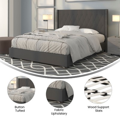 Elegant Dark Gray Queen Upholstered Bed with Nailhead Trim