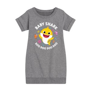 Girls' - Baby Shark - Baby Shark Doo Doo Doo Doo Graphic Short Sleeve Fleece Dress - 1 of 4