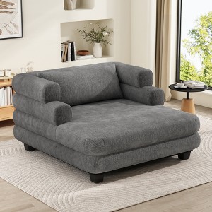 52.4" x 58.7" Chenille Oversized Chaise Lounge Sofa Bed with Layered Armrests, Plush Cushions - 1 of 4