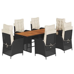 vidaXL 7 Piece Patio Dining Set - Black Poly Rattan with Cushions - Outdoor, Garden, Backyard - Adjustable Reclining Chairs - 1 of 4