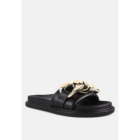 Обувь London Rag Womens Onyx Metal Chain Slider Flats 8