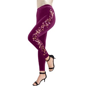 Roaman's Women's Plus Size Velour Legging - 1 of 4