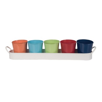 Transpac Metal Planters with Tray Multi Color Set of 6 Home Decorations Spring