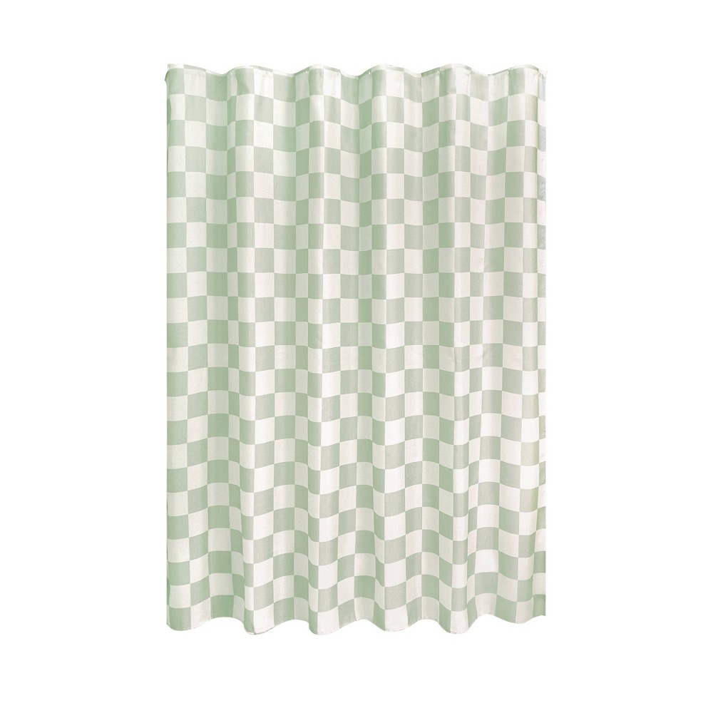 iDESIGN Check Shower Curtain: Polyester Woven Fabric, Machine Washable, Buttonhole Top
