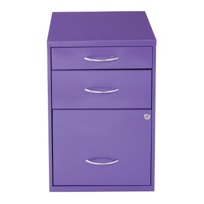 Purple Heavy-Duty Metal 3-Drawer Lockable File Cabinet