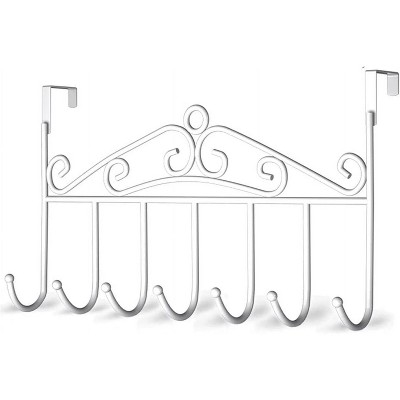 LunaLulinlk Over The Door Hooks,Over The Door Hanger Towel Rack Coat Rack with 7 Hooks, Decorative Hanging Storage Rack Organizers White