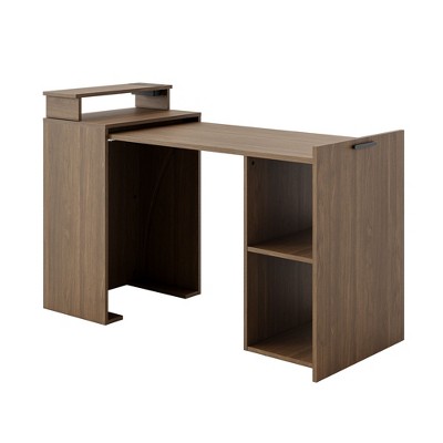 Hausource Foldable Extendable Computer Desk Writing Workstation Study Table with Hutch Charging Station