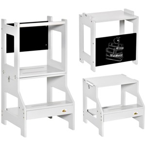 INFURNIC Ladders Kids Kitchen Step Stool with Chalkboard and Safety Rail for Kitchen and Bathroom Use, White, 16.5"*17.3"*33.8" - 1 of 4