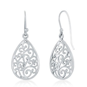 Bella Silver Sterling Silver, Pearshaped Filigree Design Earrings - Silver - 1 of 2
