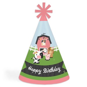 Big Dot of Happiness Girl Farm Animals - Cone Happy Birthday Party Hats for Kids and Adults - Set of 8 (Standard Size) - 1 of 4