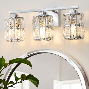 POWLIG 3- light Dimmable Bathroom Vanity Light with Cylinder Bilayer Crystal Shade - 1 of 4