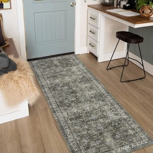 Washable Rug - Non Slip Floral Distressed Low Pile Carpet Foldable Indoor Floor Cover for Living Room Bedroom Office Playroom - 1 of 4