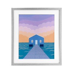 Stupell Industries Blue Boat Shed Sunrise Framed Print Under Glass, Gray, 13" x 16" - 1 of 4