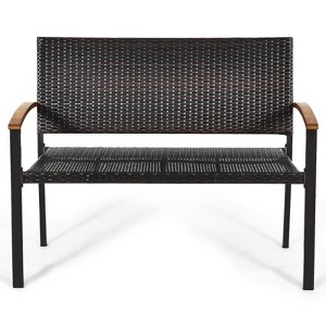 Tangkula  Patio Furniture Weather-Resistant Rattan Bench Wicker Loveseat Steel frame for Yard Garden Poolside - 1 of 4