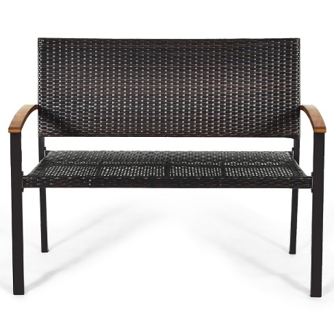 Tangkula  Patio Furniture Weather-Resistant Rattan Bench Wicker Loveseat Steel frame for Yard Garden Poolside - image 1 of 4