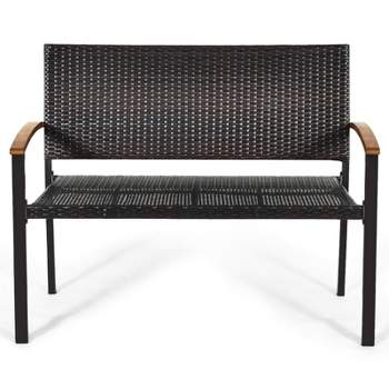 Tangkula  Patio Furniture Weather-Resistant Rattan Bench Wicker Loveseat Steel frame for Yard Garden Poolside