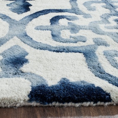 Ivory and Navy Hand-Tufted Wool Square Area Rug