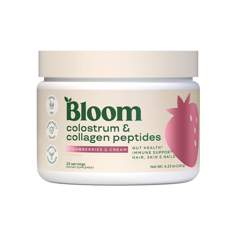 Photos - Vitamins & Minerals BLOOM NUTRITION Colostrum & Collagen Peptides Powder - Strawberries & Cream - 25 Servings