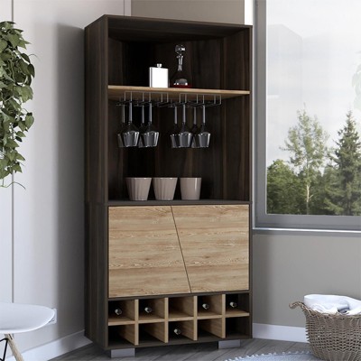 GlasFlength Decorative Storage Cabinets, Wine Storage Cabinet with Shelves and Drawers, Farmhouse Style Cabinet for Food, Brown, 27.1"*25.9"*70.8"