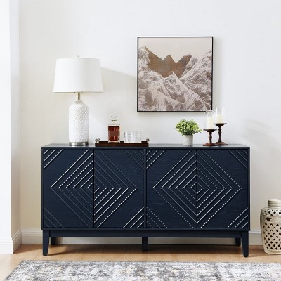 60.5'' Fluted Sideboard Buffet Cabinet with Geometric Doors, Farmhouse Decorative Storage Cabinet or TV Stand for Dining Room-Maison Boucle