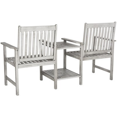 Gray Acacia Twin Seat Bench with Umbrella Table