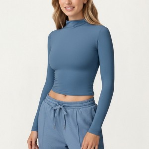 Anna-Kaci Active Women's High-Neck Cropped Long-Sleeve Top with Soft Textured Fabric - 1 of 4