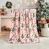 Christmas Blanket Soft Cozy Pink Throws with Snowman Snowflake Santa Claus and Xmas Trees Print,Warm Blanket Christmas Gift. - 2 of 4