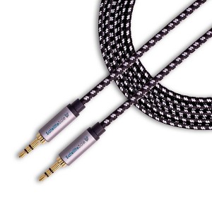 SatelliteSale Auxiliary 3.5mm Audio Jack Male to Male Digital Stereo Aux Cable Universal Wire Black/White Nylon Cord - 1 of 4