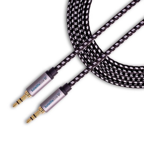 SatelliteSale Auxiliary 3.5mm Audio Jack Male to Male Digital Stereo Aux Cable Universal Wire Black/White Nylon Cord - image 1 of 4