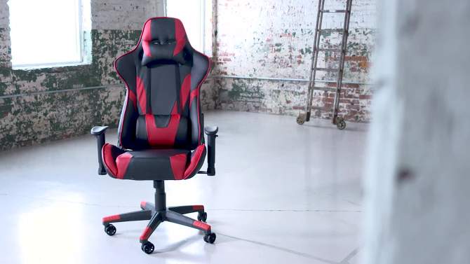 Emma and Oliver Racing Gaming Ergonomic Chair with Fully Reclining Back in Red LeatherSoft, 2 of 15, play video