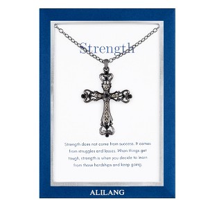Anna-Kaci Gunmetal Crystal Cross Necklace with Message Card & Envelope Jewelry Gift - 1 of 4