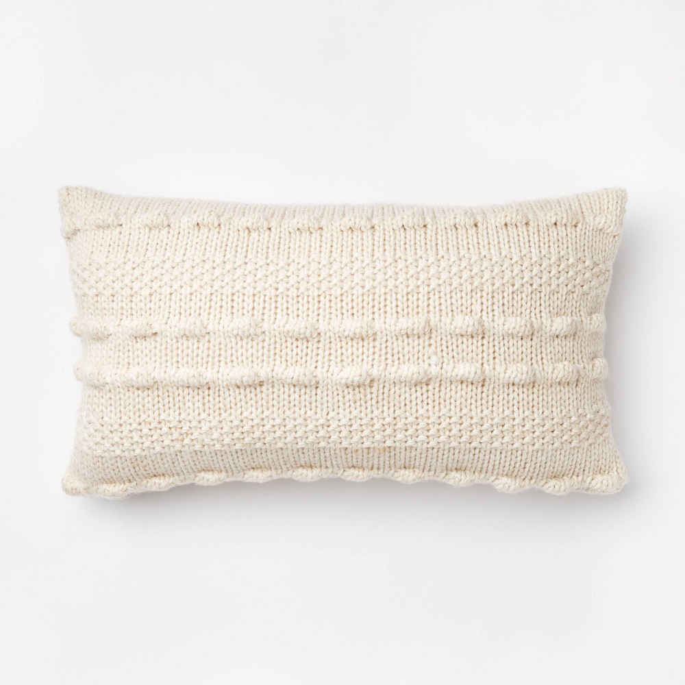 Oversized Bobble Knit Striped Lumbar Throw Pillow Cream - Threshold™ designed with Studio McGee