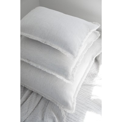 Light Grey Pinstripe Linen Pillow with Down Insert 14x20