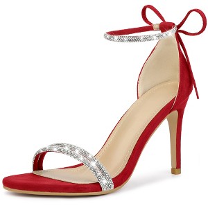 Perphy Women's Rhinestone Round Open Toe Ankle Tie Stiletto Heels Sandals - 1 of 4