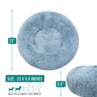 Dusty Blue Small Round Fluffy Plush Dog Bed