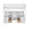 NicBex Twin Loft Bed Wooden Bed Frame with Storage Shelf, Desk, 2 Drawers, 2 Benches, Ladder and Full Length Guardrail, No Box Spring Required, White - 4 of 4