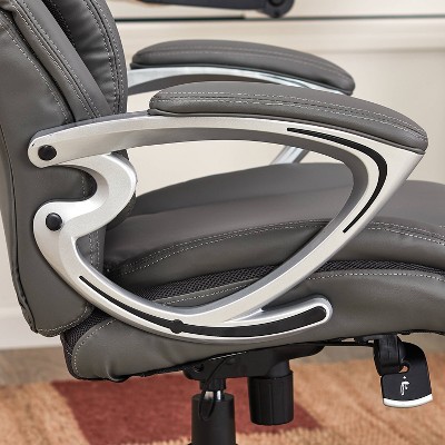 Gray Leather Executive Office Chair with Lumbar Support