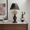 Vintage Floral Table Lamp with Distressed Black Shade and Elegant Flower Accents, Rustic Home Decor, 1pc - 2 of 4