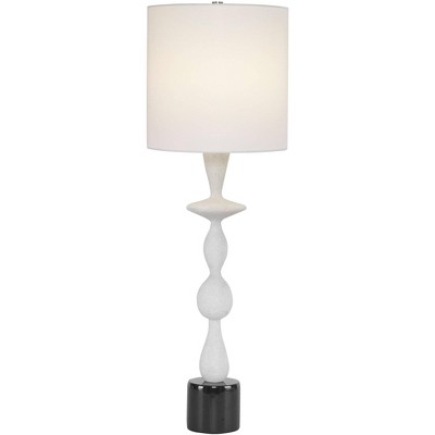 Uttermost Modern Table Lamp 35" Tall White Rice Stone Fabric Hardback Drum Shade for Living Room Bedroom House Bedside Nightstand
