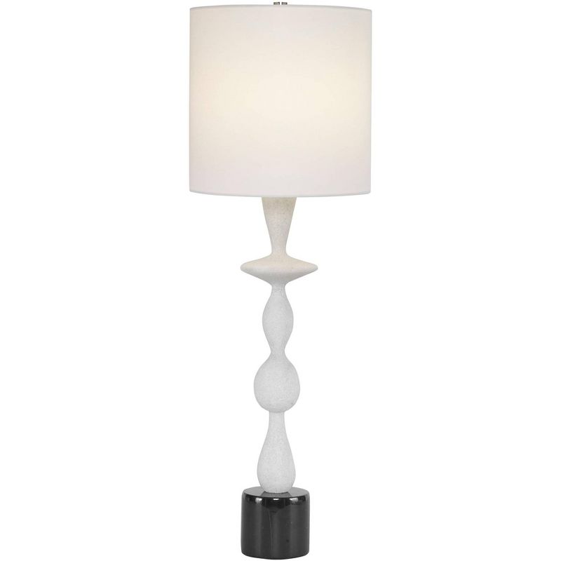 Modern White and Black Stone Table Lamp with Drum Shade